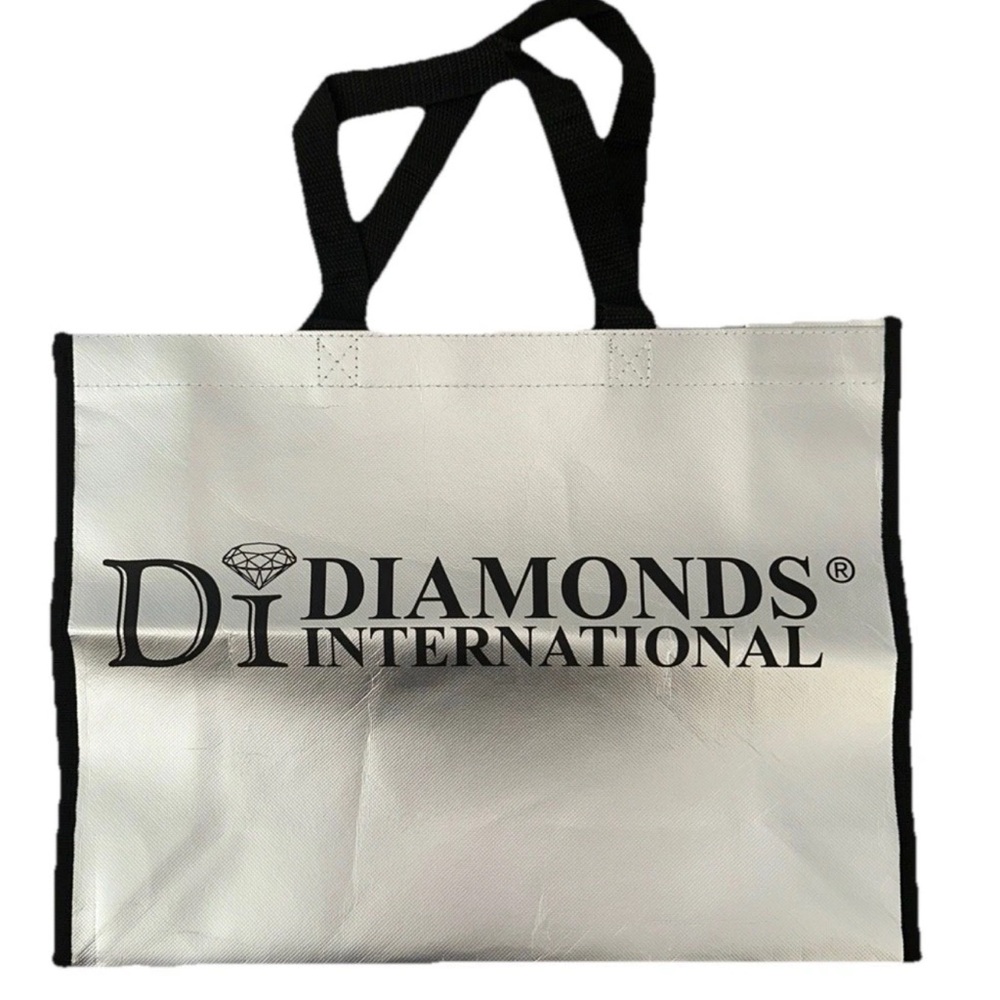 NEW Diamonds International Silver and Black Tote Bag 16 x 12 x 5 Large Size